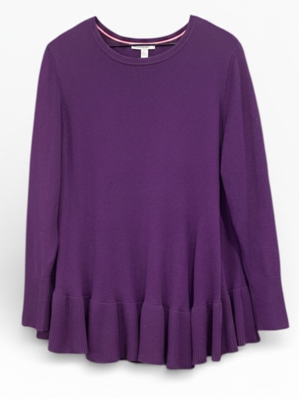 Isaac Mizrahi Purple Ruffle Hem Long Sleeve Sweater Cotton Blend Size XL